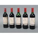 Five bottles of 1970 Grand Vin De Chateau Latour Premier Grand Cru Classe red wine (some light