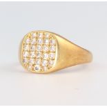 A gentleman's 18ct yellow gold diamond signet ring size N, 7.2 grams