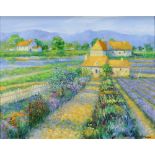 Michael Breese, Contemporary oil on board signed and dated 2020, French farm scene with distant