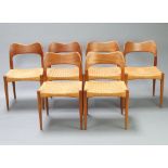 Mogens Kold, a set of 6 1960's teak dining chairs with paper cord seats designed by Arne Hovmand