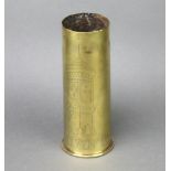 A First World War French Trench Art shell engraved a tower marked Souvenir of Kemmel Belvedere, base