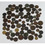 A George II half penny 1747 and a quantity of other bronze coinage