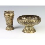 An 830 standard pedestal bowl decorated with flowers, a ditto vase, 348 grams