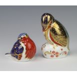 A Royal Crown Derby paperweight Robin L.11 with gold stopper and 1 other Kingfisher XL (second)