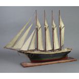 Villy Sona, a wooden model of a 4 masted sailing ship Ellaparnue, with handwritten label marked 15th