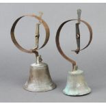 A 19th Century brass servants bell 7cm x 8cm, 1 other 8cm x 10cm Light rust and verdigris in places