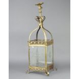 A Victorian pierced and etched glass hanging hall lantern 70cm h x 20cm w x 20cm d