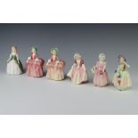 Six Royal Doulton figures - Bo Peep HN1811 10.5cm (x2), Penny HN2338, Dinky Do HN2120, Babie