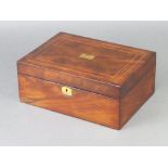 A Victorian mahogany and inlaid satinwood jewellery box with hinged lid, fitted a tray to the