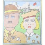 **AL 04 (Tony Lord 1926-2021) pen and wash, Mr and Mrs Jones on Blackheath, inscribed en verso, 39cm