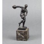 A 19th Century classical bronze figure of a discus thrower, raised on a marble base 17cm h x 5cm w x