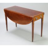 A 19th Century oval inlaid and crossbanded mahogany Pembroke table fitted 2 drawers, raised on