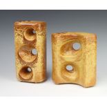 Two 1960's Barbara Hepworth style Art Pottery vases, one 20cm base marked RRB and 25cm marked GOG