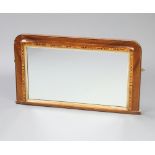 An Edwardian inlaid mahogany D shaped overmantel mirror frame containing a later mirror 42cm x