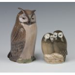 A Royal Copenhagen figure of an owl 2999 15cm, ditto 2 owls 834 8cm