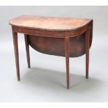 A Georgian mahogany demi-lune drop flap tea table raised on square tapered supports 72cm h x 91cm