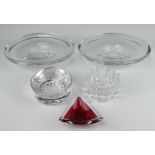 An Orrefors Studio glass shallow bowl 14cm, a fluted ditto 8cm, a pair of studio glass oval