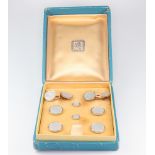 A gentleman's yellow metal 14k cufflink and stud set boxed by Birks This lot is complete and in good