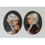 Two 19th Century Continental oval porcelain plaques - portraits of ladies 4cm x 3cm