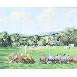 Alan King, oil on canvas signed, "Cricket on The Village Green" with certificate 39cm x 49.5cm