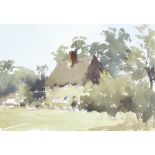 ** John Yardley born 1933, watercolour signed, study of a thatched cottage with figures 31cm x 45cm