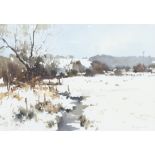 ** John Yardley born 1933, watercolour signed, snowy rural landscape 31.5cm x 45.5cm