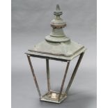 A 19th Century square waisted copper street lamp housing 80cm h x 42cm w x 42cm d Verdigris and