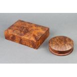 A rectangular figured walnut trinket box with hinged lid 4cm h x 17cm w x 12cm d together with a