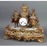A 19th Century French 8 day striking mantel clock with enamelled dial and Roman numerals,