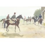 ** John Yardley born 1933, watercolour, equestrian study, label on verso "The Racing String" 16.5cm