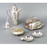 An Art Deco silver plated cocktail shaker and minor plated wares