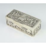 A George III rectangular repousse silver trinket box decorated with a cow beneath trees, the sides