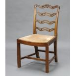 An Edwardian mahogany London ladderback dining chair with upholstered drop in seat, raised on square