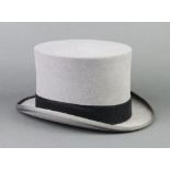 Moss Bros, a gentleman's grey top hat size 7 1/8