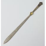 An Art Deco silver citrine set Scottish paper knife, Edinburgh 1936, 26cm, 42gms gross