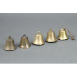 Five gilt metal bells 5cm x 4cm