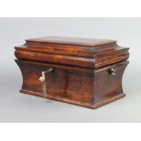 A Victorian rosewood sarcophagus shaped twin handled tea caddy with hinged lid 19cm h x 34cm w x