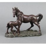 A bronzed figure group of a horse and foal, the base marked Crosa 1997 15cm h x 21cm w x 8cm d