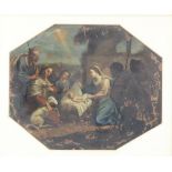 After Nicolas Poussin (1593-1665), oil on copper, religious study, framed as an octagon 20cm x