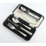 A stylish silver leaf shaped spoon, plated cased set and spoon, 48gms
