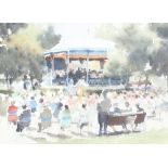 ** John Yardley born 1933, watercolour signed, band stand study, label on verso "Musical