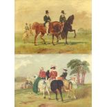 19th Century oils on canvas a pair, figures on horseback, unsigned, 21cm x 31cm