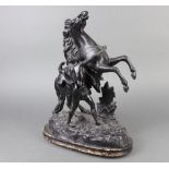 A pair of spelter figures of Marley horses (both a/f and holed) 43cm h x 44cm w x 17cm d