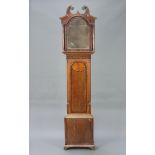A 19th Century inlaid oak longcase clock case (no movement) 126cm h x 51cm w x 23cm d, the