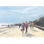 George William Gill (born 1949), oil on board signed, "Morning Stroll at Southwold" with label to