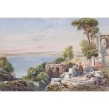 Charles Edmund Rowbotham 1892 (1856-1921), watercolour signed, Italian coastal view with figures and