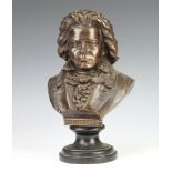An earthenware bust of Beethoven by R Uffricht 33cm