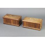 Two Continental inlaid musical trinket boxes in the form of books, the lids inlaid birds and with