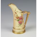 A Royal Worcester blush porcelain vase with rustic handle decorated with flowers 1116 16cm