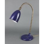 A mid-Century iron and brass blue painted anglepoise style lamp 46cm h x 15cm diam.